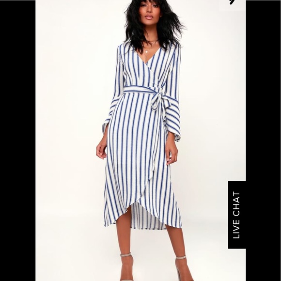 Lulus Dresses & Skirts - Lulu’s Rosso Blue and White Striped Flounce Dress